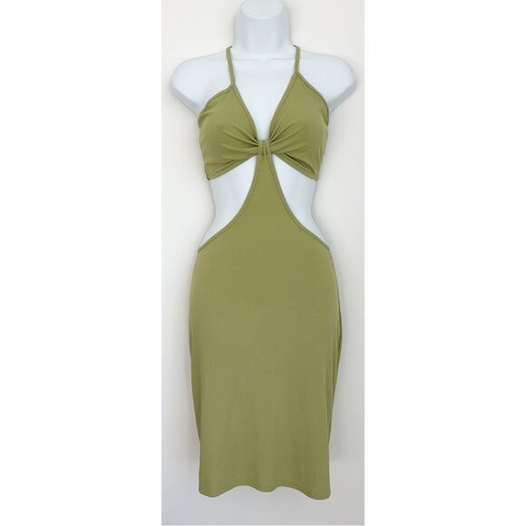 3/$15 Sage Green Hollow Out Mini Spaghetti Strap Club Dress Womens Size … - Picture 1 of 12
